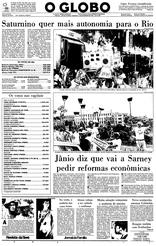 17 de Novembro de 1985, Primeira Página, página 1
