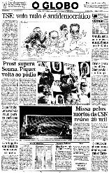 14 de Novembro de 1988, Primeira Página, página 1