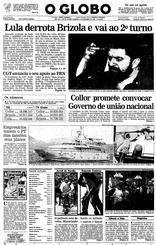 19 de Novembro de 1989, Primeira Página, página 1
