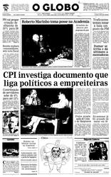 20 de Outubro de 1993, Primeira Página, página 1